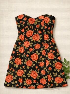 Eclipse Floral Strapless Sweetheart Mini Dress – Size Medium